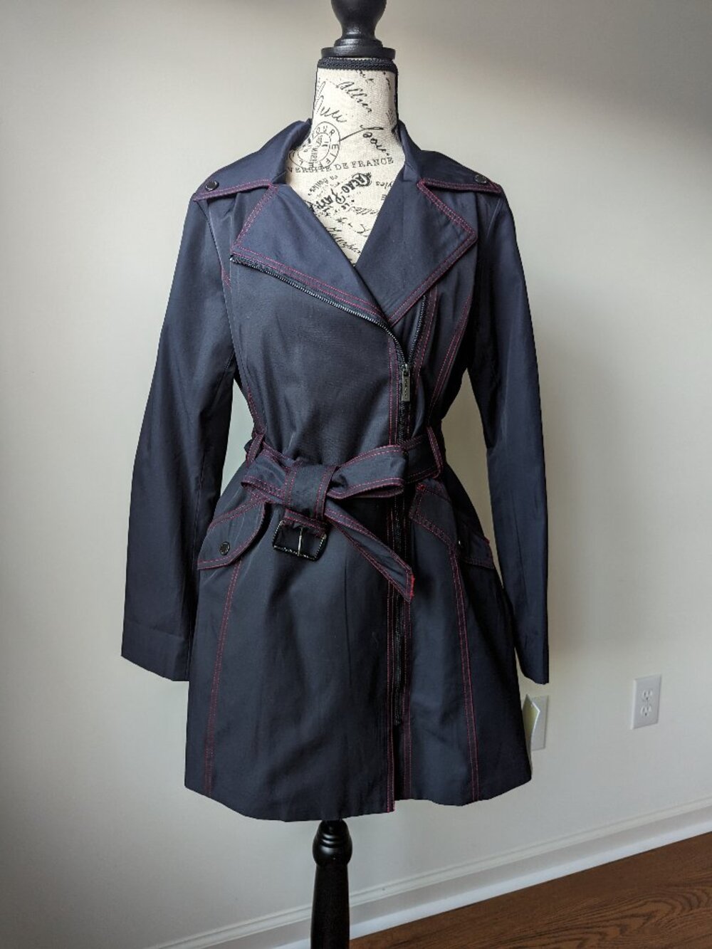 Michael Kors Asymmetrical Zip Trench Coat in Dark Navy S Retail $300